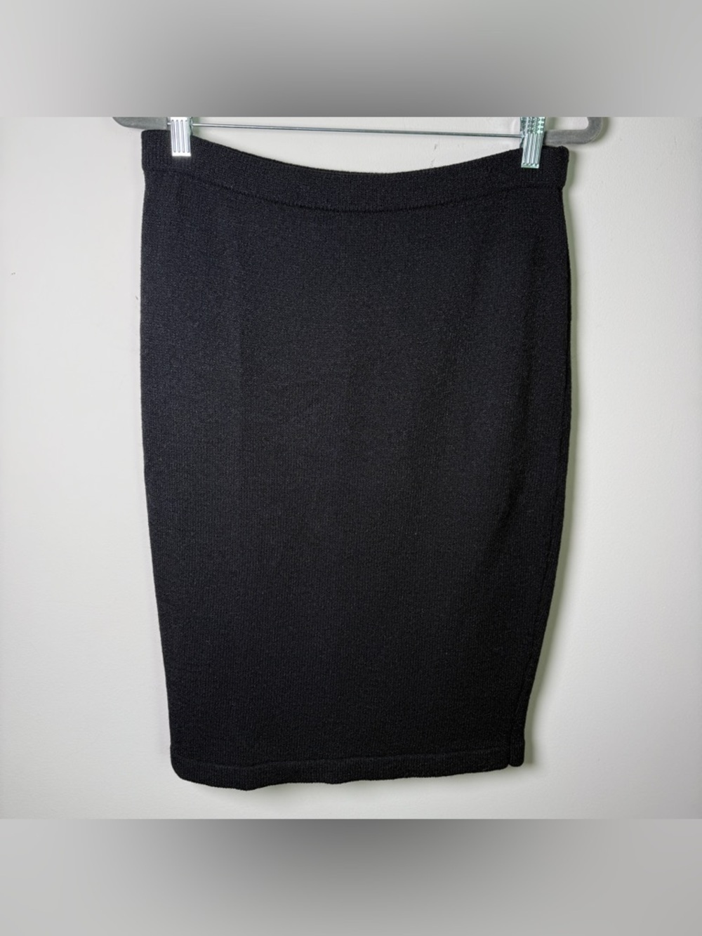 VTG Adrianna Papell Knits Wool Blend Black Pencil Skirt Pull On - Sz 12